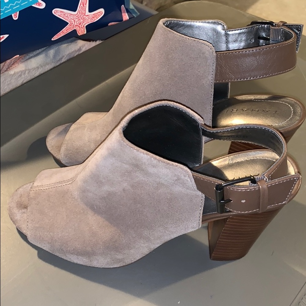 Suede open toe booties